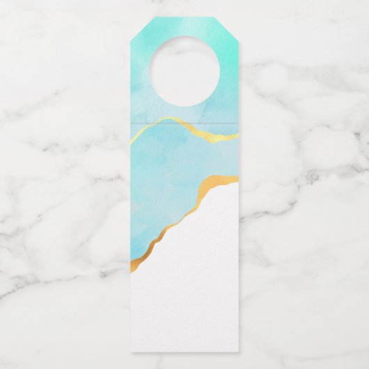 Tranquil Tropisch Groen Blauw met Gold Border Flessenhanger (Achterkant)