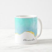 Tranquil Tropisch Groen Blauw met Gold Border Koffiemok (Voorkant rechts)