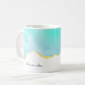 Tranquil Tropisch Groen Blauw met Gold Border Koffiemok (Voorkant links)