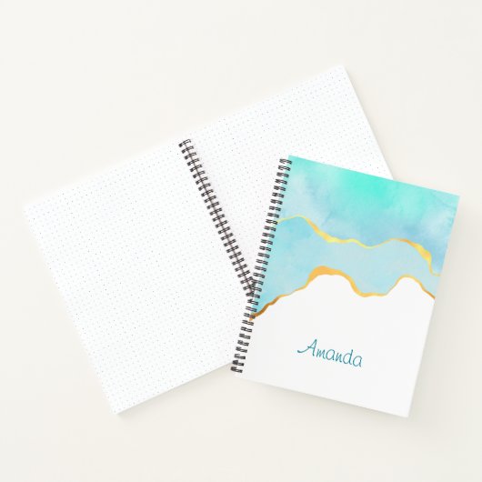 Tranquil Tropisch Groen Blauw met Gold Border Notitieboek (Binnen)