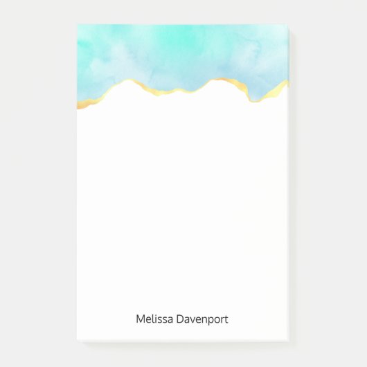 Tranquil Tropisch Groen Blauw met Gold Border Post-it® Notes (Voorkant)