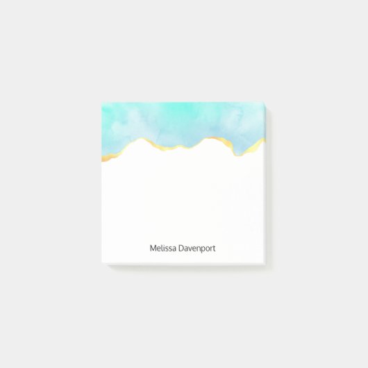 Tranquil Tropisch Groen Blauw met Gold Border Post-it® Notes (Voorkant)