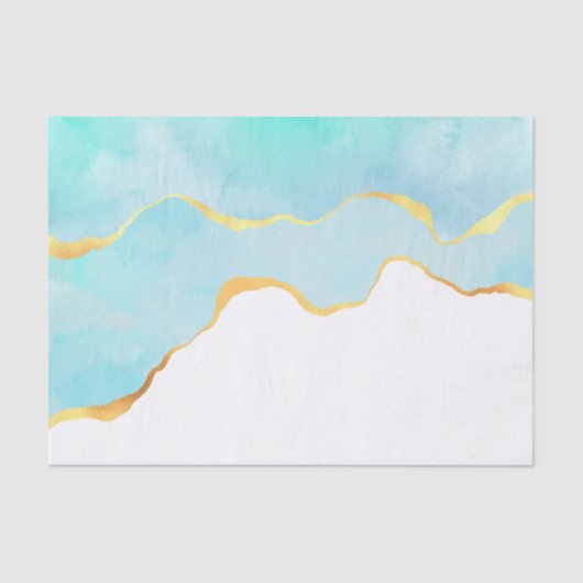 Tranquil Tropisch Groen Blauw met Gold Border Tissuepapier (Voorkant)