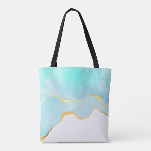 Tranquil Tropisch Groen Blauw met Gold Border Tote Bag (Achterkant)
