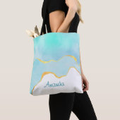 Tranquil Tropisch Groen Blauw met Gold Border Tote Bag (Dichtbij)