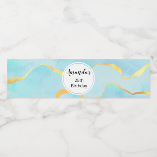 Tranquil Tropisch Groen Blauw met Gold Border Waterfles Etiket (Enkel label)