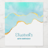 Tranquil Tropisch Groen Blauw met Gold Border Wijn Etiket (Enkel label)