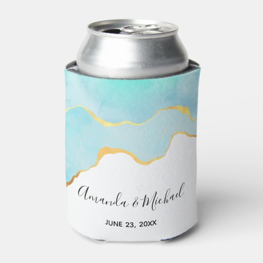 Tranquil Tropisch Groen met Gold Border Wedding Blikjeskoeler (Blikje Voorkant)