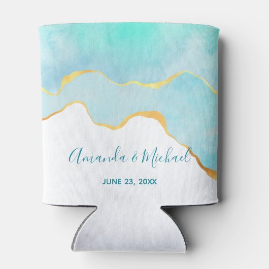 Tranquil Tropisch Groen met Gold Border Wedding Blikjeskoeler (Achterkant)