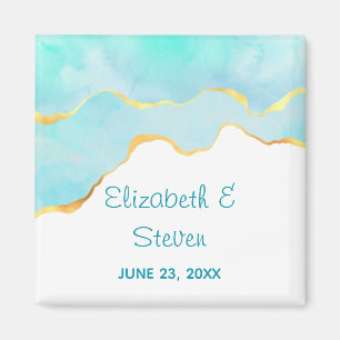 Tranquil Tropisch Groen met Gold Border Wedding Magneet