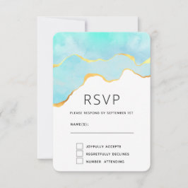 Tranquil Tropisch Groen met Gold Border Wedding RSVP Kaartje