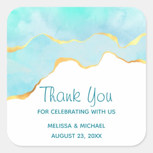 Tranquil Tropisch Groen met Gold Border Wedding Vierkante Sticker (Voorkant)