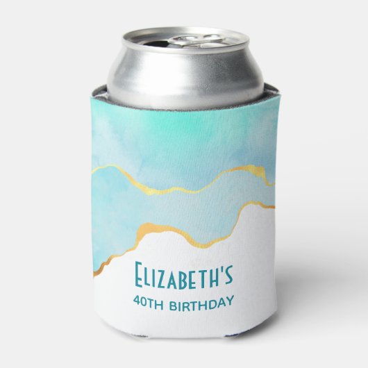 Tranquil Tropisch Groen met gouden Grens Verjaarda Blikjeskoeler (Blikje Voorkant)