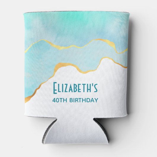 Tranquil Tropisch Groen met gouden Grens Verjaarda Blikjeskoeler (Voorkant)