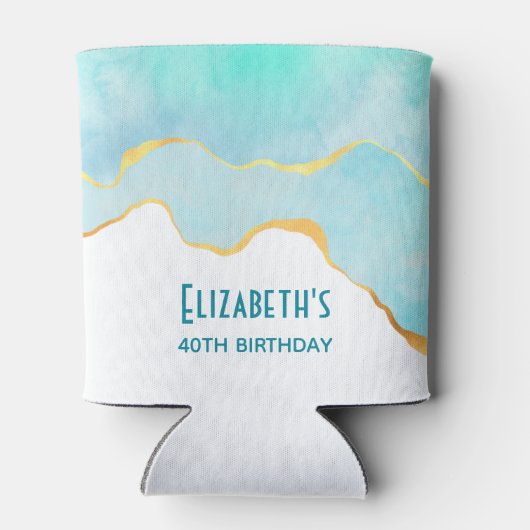 Tranquil Tropisch Groen met gouden Grens Verjaarda Blikjeskoeler (Achterkant)