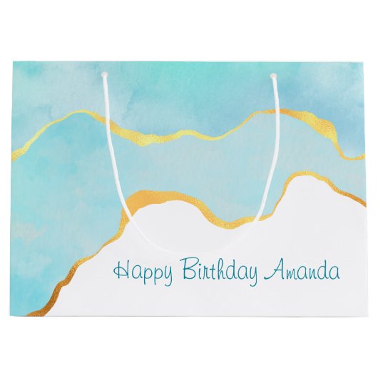 Tranquil Tropisch Groen met gouden Grens Verjaarda Groot Cadeauzakje (Voorkant)