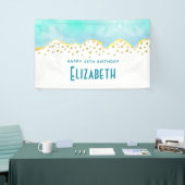 Tranquil Tropisch Groen met gouden Grens Verjaarda Spandoek (Beurs)