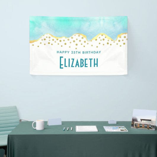 Tranquil Tropisch Groen met gouden Grens Verjaarda Spandoek (Beurs)