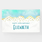 Tranquil Tropisch Groen met gouden Grens Verjaarda Spandoek (Horizontaal)