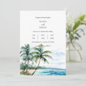 Tranquil Tropisch Zeegezicht Palm Beach Bruiloft Kaart (Staand voorkant)