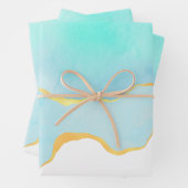 Tranquil Tropische Groene Waterverf Gold Border Inpakpapier Vel (In situ)