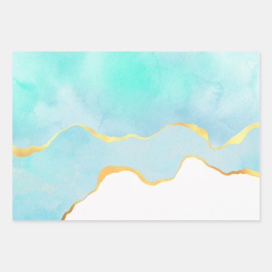 Tranquil Tropische Groene Waterverf Gold Border Inpakpapier Vel (Voorkant)