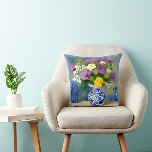 Tranquil Vaas van Bloemen Print Kussen (Stoel)