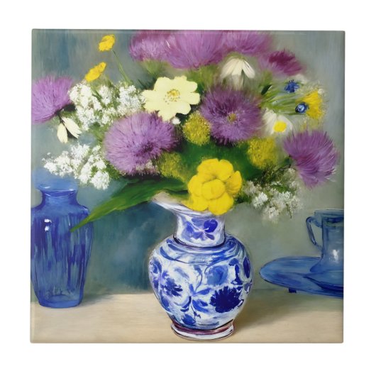 Tranquil Vaas van Bloemen Print Tegeltje (Voorkant)