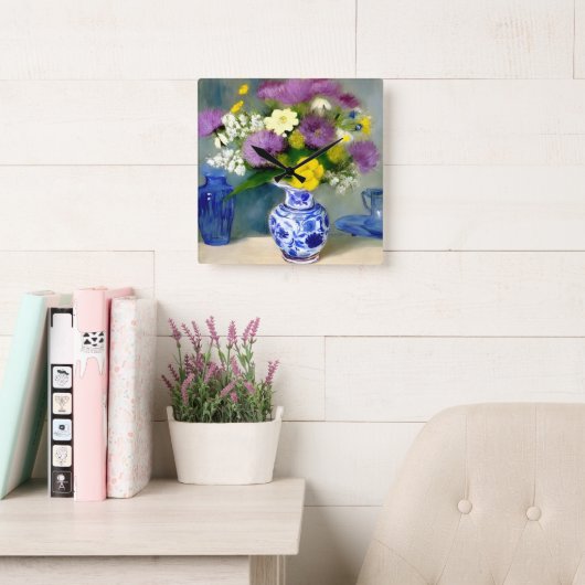 Tranquil Vaas van Bloemen Print Vierkante Klok (Leeskamer)