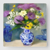 Tranquil Vaas van Bloemen Print Vierkante Klok (Voorkant)
