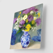 Tranquil Vaas van Bloemen Print Vierkante Klok (Hoek)