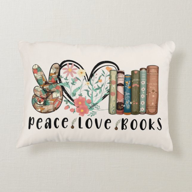 Tranquil Vibes: Vrede, Liefde en Boeken Accent Kussen (Achterkant)