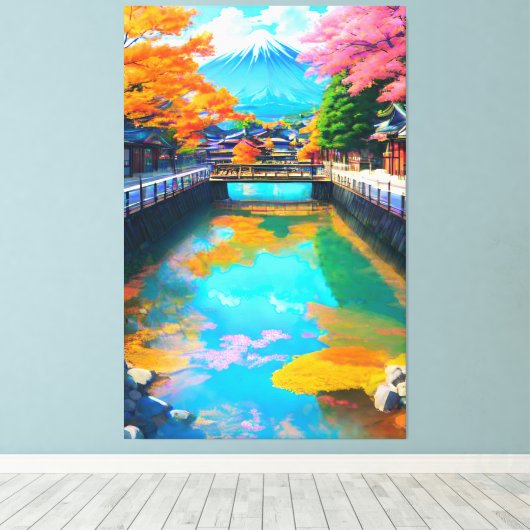 Tranquil Waters: De reflectie van de berg Fuji Canvas Afdruk (Insitu (Houten vloer))