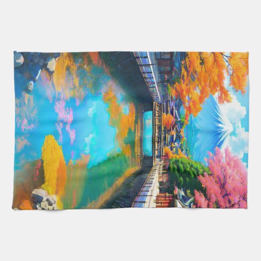 Tranquil Waters: Mt. Fuji's Reflection Theedoek (Horizontaal)