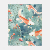 Tranquil Waters: Waterverf Koi Vis Patroon Fleece Deken (Voorkant)