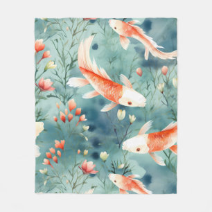 Tranquil Waters: Waterverf Koi Vis Patroon Fleece Deken