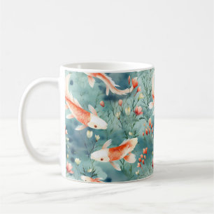 Tranquil Waters: Waterverf Koi Vis Patroon Koffiemok