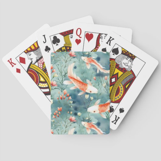Tranquil Waters: Waterverf Koi Vis Patroon Pokerkaarten (Achterkant)