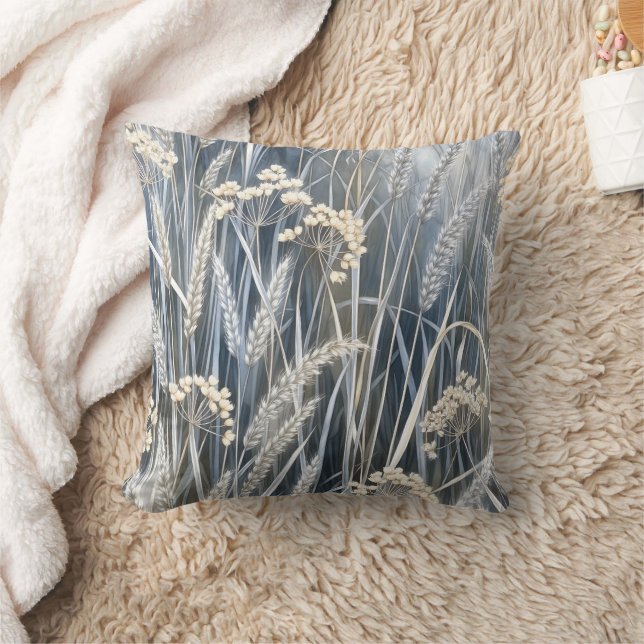 Tranquil Wheat Wildflower Impressionist Design Kussen (Deken)
