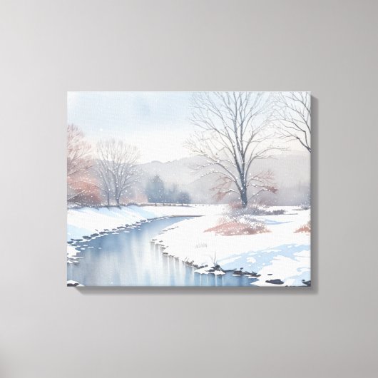 Tranquil Winter River Scène Canvas Afdruk (Voorkant)