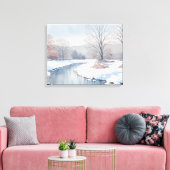 Tranquil Winter River Scène Canvas Afdruk (Insitu (Woonkamer))