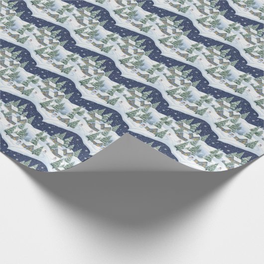 Tranquil Winter Village Snowman & Pine Tree Cadeaupapier (Hoek)