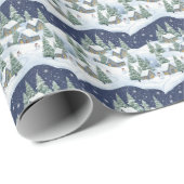 Tranquil Winter Village Snowman & Pine Tree  Cadeaupapier (Rol Hoek)