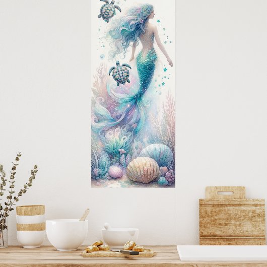 Tranquil Zee Schildpad en Zeemeermin Wall Art Poster (Keuken)