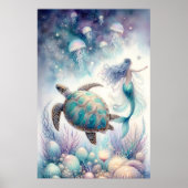 Tranquil Zee Schildpad & Zeemeermin Wandkunst Poster (Voorkant)