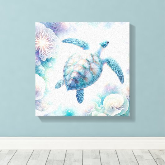 Tranquil Zee Turtle Art Canvas Prints (Insitu (Houten vloer))