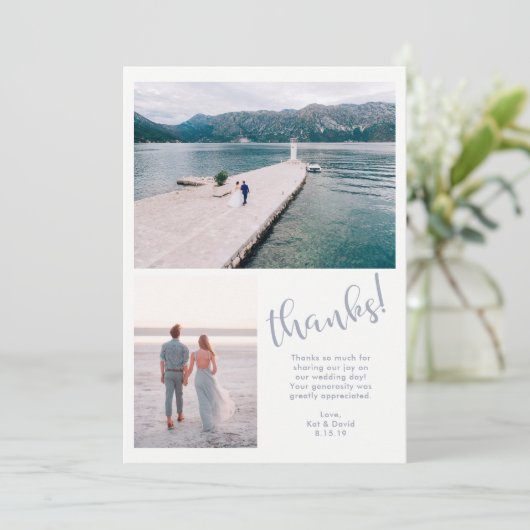 Tranquil Zeeen | Twee foto bruiloft dank u Bedankkaart (Staand voorkant)