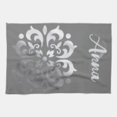 Tranquil zilver & grijs monogram | theedoek (Horizontaal)