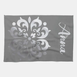 Tranquil zilver & grijs monogram | theedoek