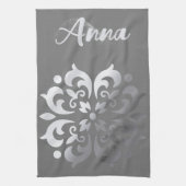 Tranquil zilver & grijs monogram | theedoek (Verticaal)